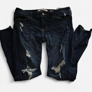 Hollister Dark Blue Low Rise Distressed Women Jeans